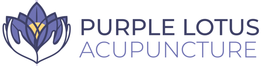 Purple Lotus Acupuncture logo, a purple lotus with hands wrapped around it